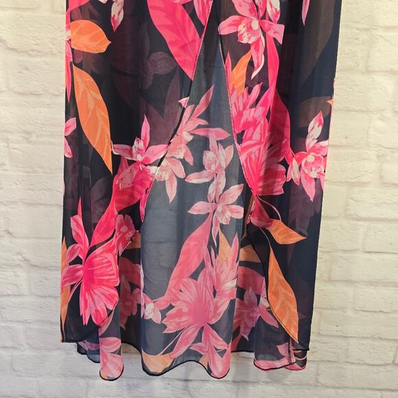 M Venus Navy Pink Floral Halter Cover Up Tunic Top Dress Size M Sheer Smocked - Picture 5 of 11